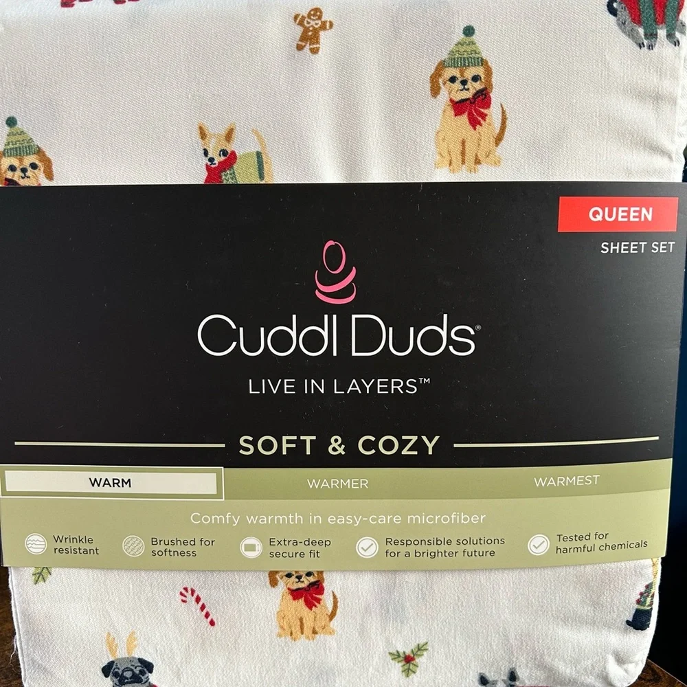 Cuddl Duds Cream Holiday Puppy Print Sheet Set - Picture 4 of 4